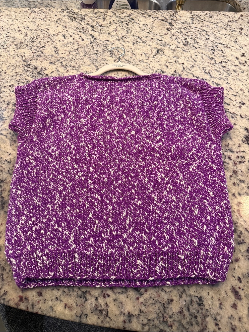 Vintage Hand Knit Purple & White Marled Short Sleeve Knit Top